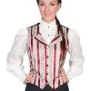 Scully Rangewear Womens Burgundy Polyester Wallpaper Stripe Lapel Vest
