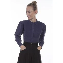 Scully Rangewear Ladies Paisley Embroidered Bib Shirt - Blue