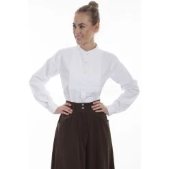 Scully Rangewear Ladies Paisley Embroidered Bib Shirt - White