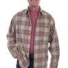 Scully Mens Stone/Red 100% Cotton Cord Plaid L/S Shirt